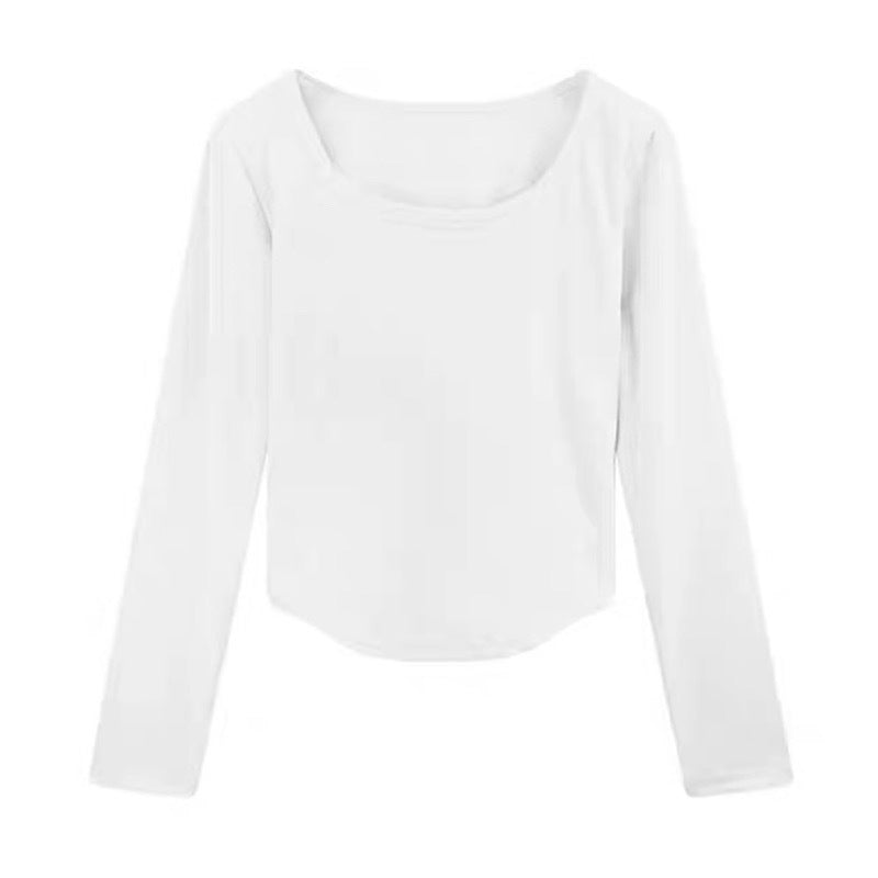 Polo Collar Long Sleeve Design Slim Fit Hot Girl Bottoming Shirt