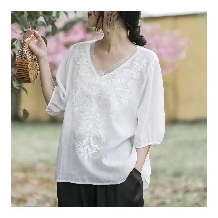 Summer Retro Style Loose Short Sleeve Shirt Ladies
