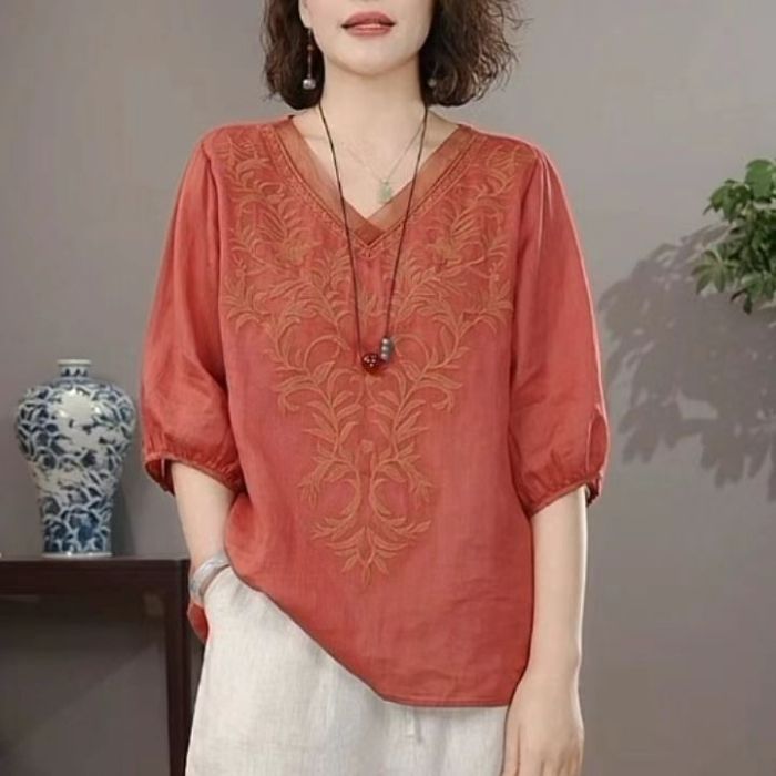 Summer Retro Style Loose Short Sleeve Shirt Ladies