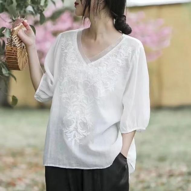 Summer Retro Style Loose Short Sleeve Shirt Ladies