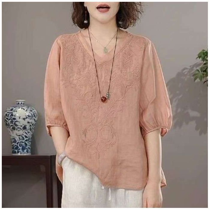 Summer Retro Style Loose Short Sleeve Shirt Ladies