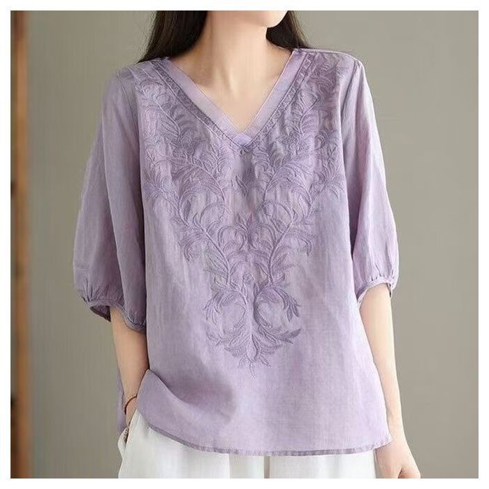 Summer Retro Style Loose Short Sleeve Shirt Ladies