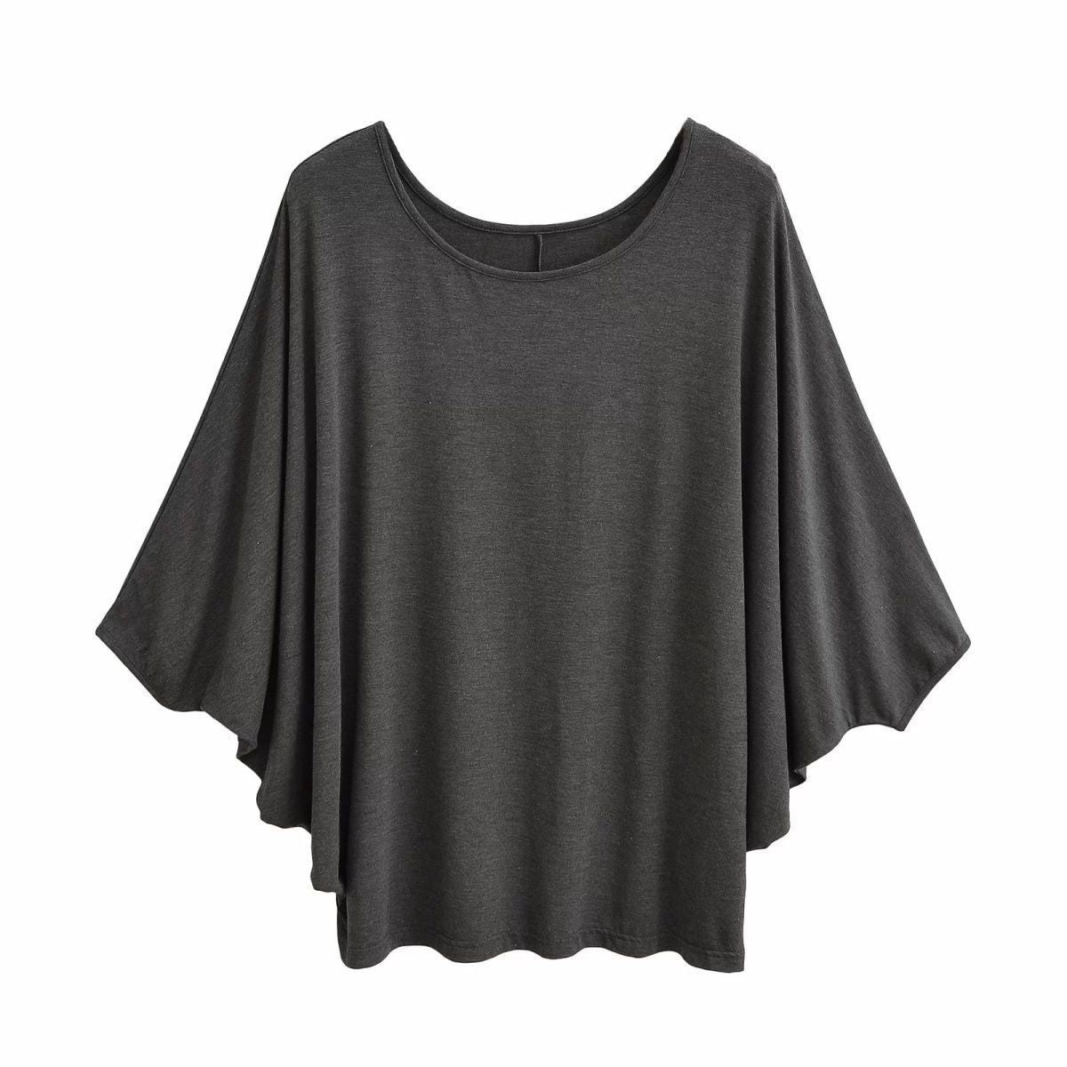 Idle Style Loose Large Silk Mask T-shirt Women's All-match Silk Color Batwing Sleeve Top