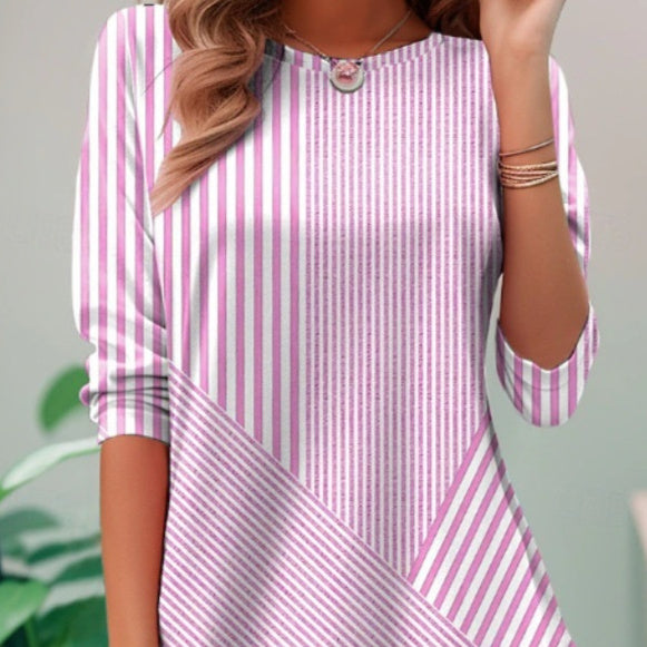 Plus Size Women's Cardigan Asymmetric Stripes Patchwork Top