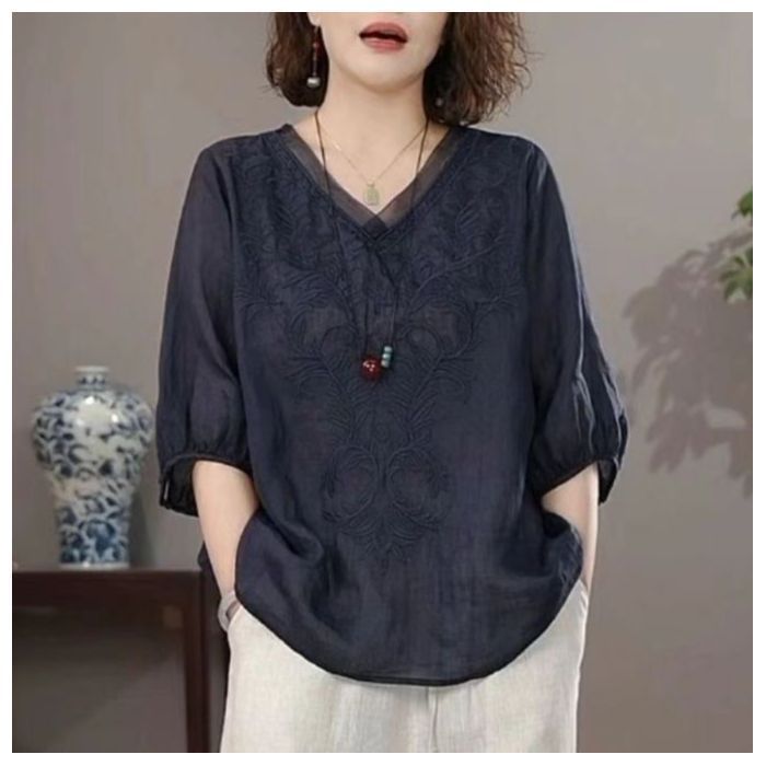 Summer Retro Style Loose Short Sleeve Shirt Ladies
