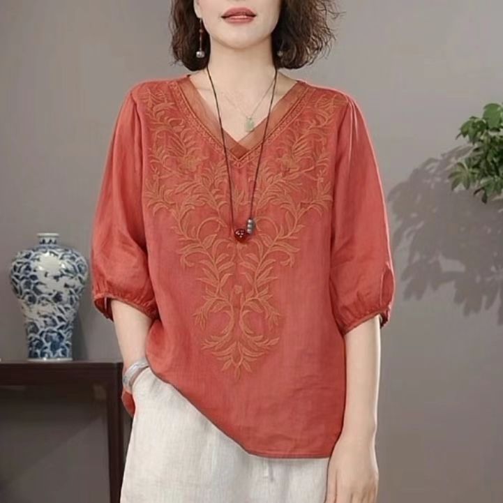 Summer Retro Style Loose Short Sleeve Shirt Ladies