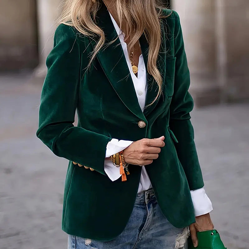 Women's Solid Color Notch Lapel Blazer - Slim Fit Long Sleeve Formal Jacket, Autumn&Winter Elegant Office Wear