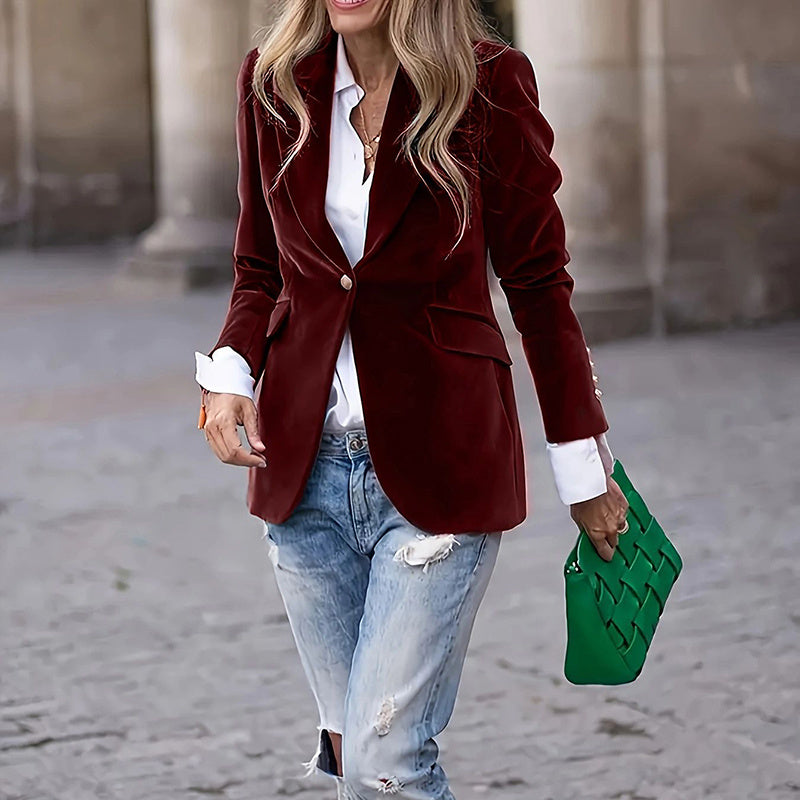 Women's Solid Color Notch Lapel Blazer - Slim Fit Long Sleeve Formal Jacket, Autumn&Winter Elegant Office Wear