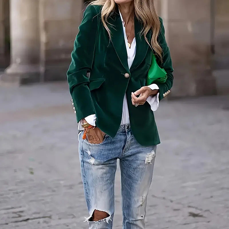 Women's Solid Color Notch Lapel Blazer - Slim Fit Long Sleeve Formal Jacket, Autumn&Winter Elegant Office Wear