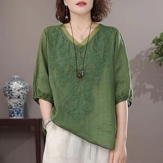 Summer Retro Style Loose Short Sleeve Shirt Ladies