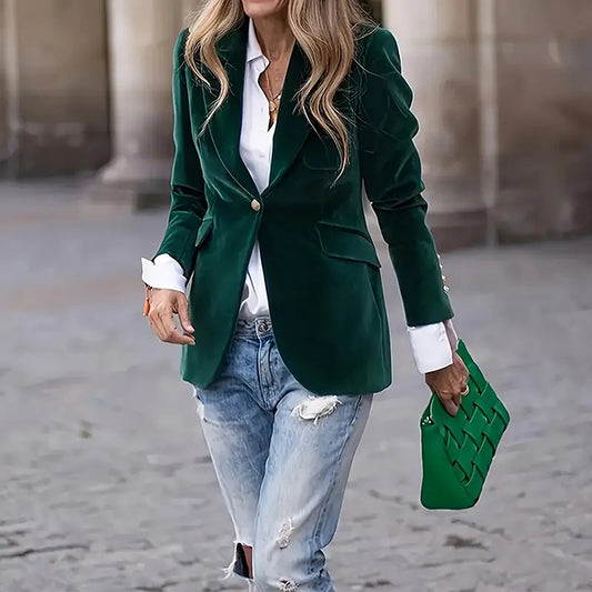 Women's Solid Color Notch Lapel Blazer - Slim Fit Long Sleeve Formal Jacket, Autumn&Winter Elegant Office Wear